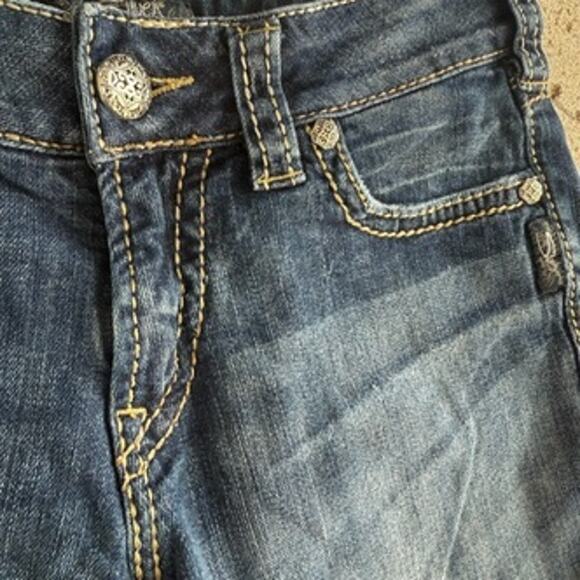 Y2K Western Mid Rise Cutoff Denim Shorts Raw Hem Medium Wash Silver - Picture 2 of 12